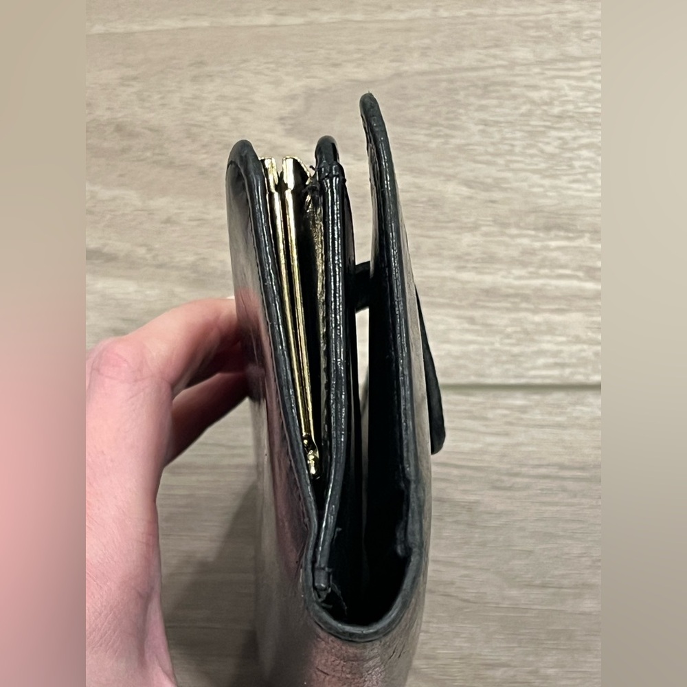 VTG Coach Black Leather Long Bifold Kiss Lock Continental Wallet Coin Checkbook - Picture 6 of 9